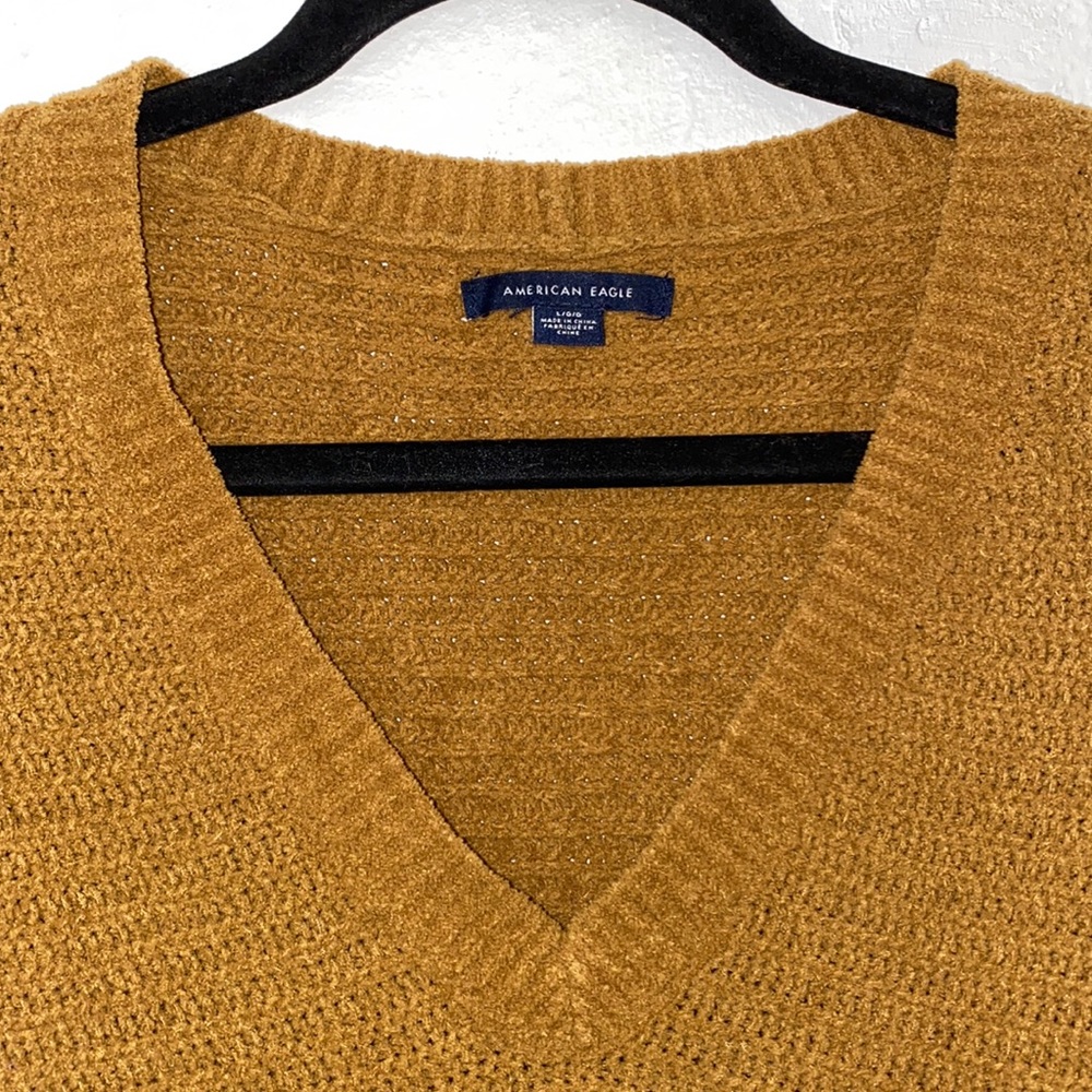 American Eagle Outfitters Mustard V-Neck Sweater - Picture 3 of 6